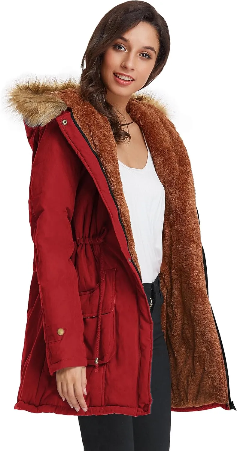 GRACE KARIN Women's Winter Coats Fleece Parkas Anoraks Hooded Military Jacket Coats