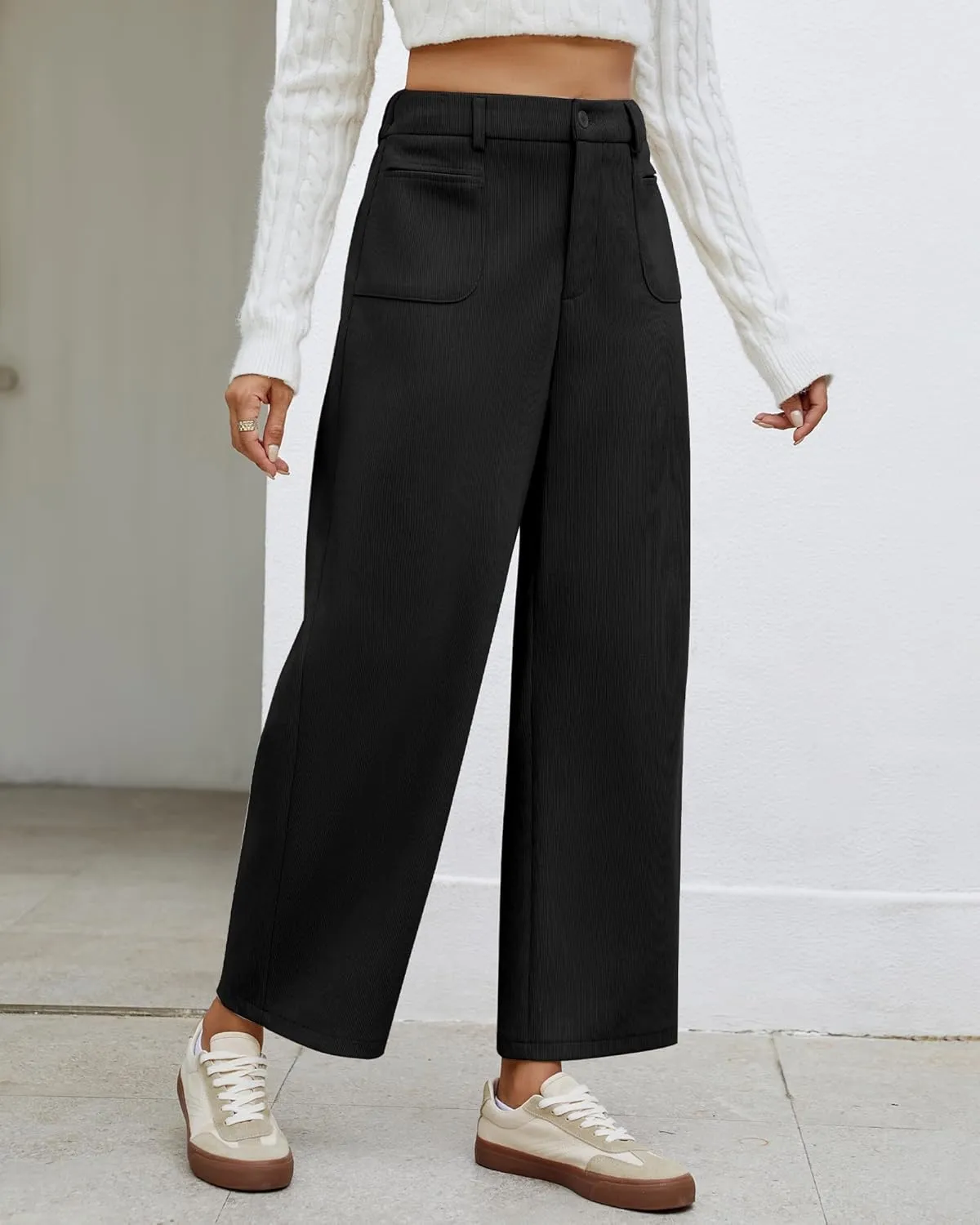 GRAPENT Barrel Pants for Women High Waisted Corduroy Elastic Waist Trendy Loose Casual Fall Trousers Pants with Pockets