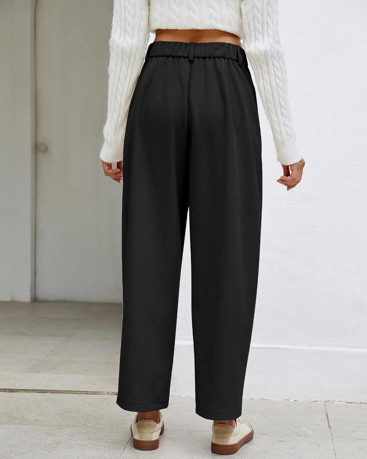 GRAPENT Barrel Pants for Women High Waisted Corduroy Elastic Waist Trendy Loose Casual Fall Trousers Pants with Pockets