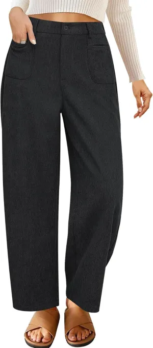 GRAPENT Barrel Pants for Women High Waisted Corduroy Elastic Waist Trendy Loose Casual Fall Trousers Pants with Pockets