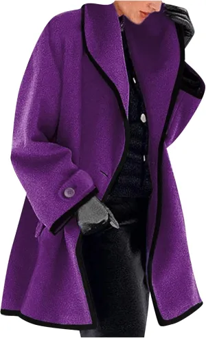 GRASWE Ladies Short Business Fashion Clothes Fuzzy Daily Pockets Coat Solid Color Formal Winter Long Sleeve Jacket