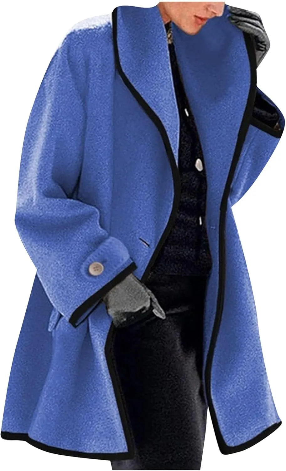 GRASWE Ladies Short Business Fashion Clothes Fuzzy Daily Pockets Coat Solid Color Formal Winter Long Sleeve Jacket