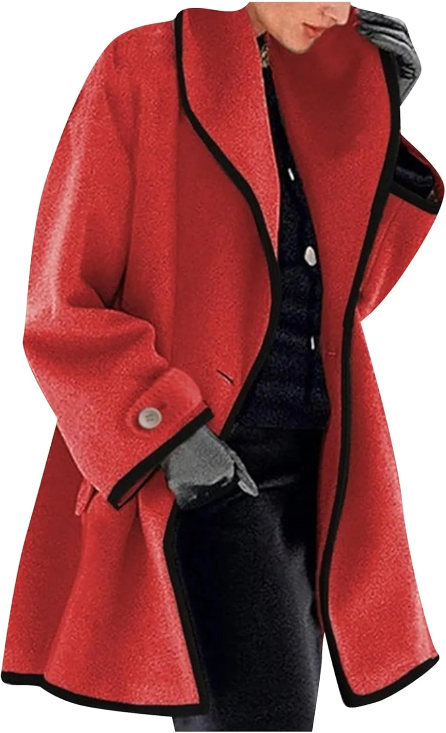 GRASWE Ladies Short Business Fashion Clothes Fuzzy Daily Pockets Coat Solid Color Formal Winter Long Sleeve Jacket