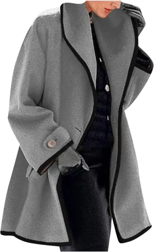 GRASWE Ladies Short Business Fashion Clothes Fuzzy Daily Pockets Coat Solid Color Formal Winter Long Sleeve Jacket