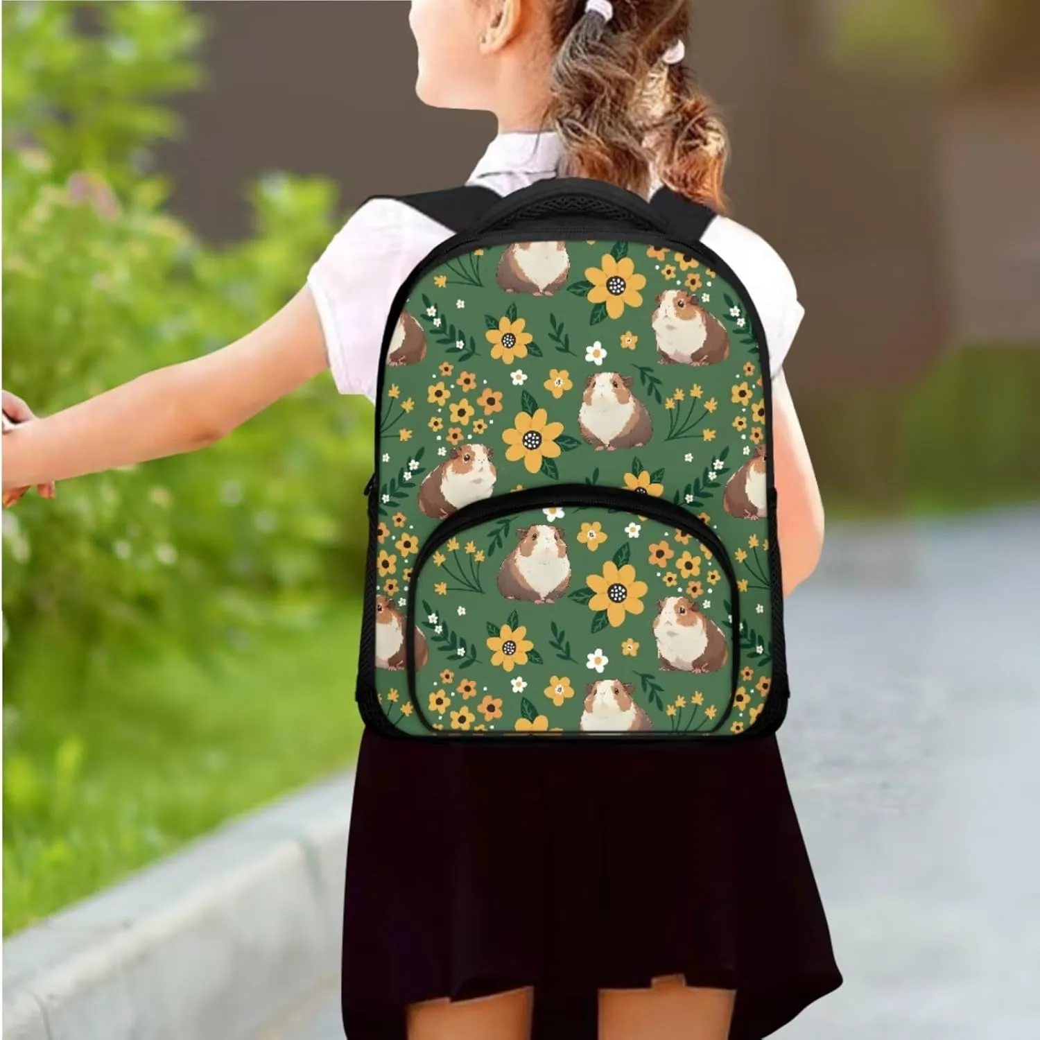 Guinea Pig Girls Backpack and Lunch Box Set Preschool Bookbag Breathable Fabric Diaper Backpack with Ergonomic Straps 3 in 1 Casual Lunch Bag Insulated
