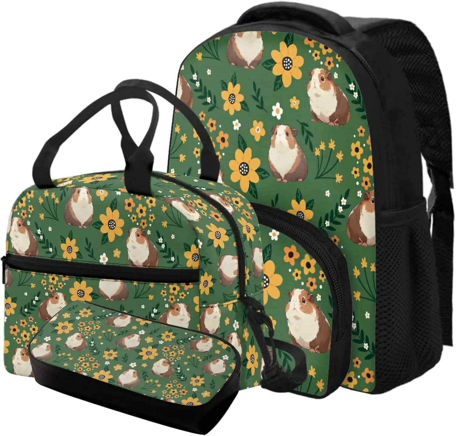 Guinea Pig Girls Backpack and Lunch Box Set Preschool Bookbag Breathable Fabric Diaper Backpack with Ergonomic Straps 3 in 1 Casual Lunch Bag Insulated