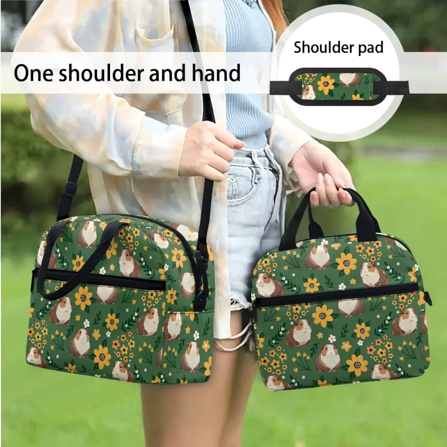 Guinea Pig Girls Backpack and Lunch Box Set Preschool Bookbag Breathable Fabric Diaper Backpack with Ergonomic Straps 3 in 1 Casual Lunch Bag Insulated
