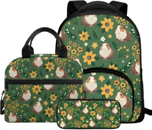 Guinea Pig Girls Backpack and Lunch Box Set Preschool Bookbag Breathable Fabric Diaper Backpack with Ergonomic Straps 3 in 1 Casual Lunch Bag Insulated