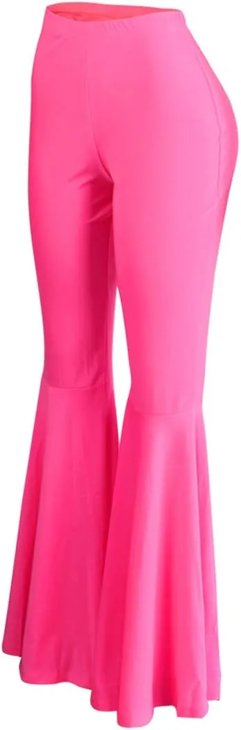 GUOLEZEEV Women Bell Bottoms Solid Elastic Waist Stretchy Fitted and Flared Pants Plus Size