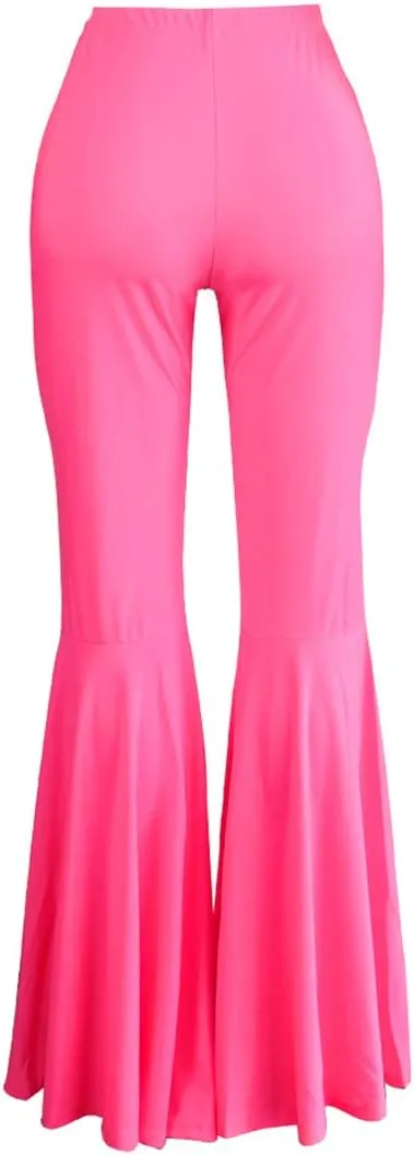 GUOLEZEEV Women Bell Bottoms Solid Elastic Waist Stretchy Fitted and Flared Pants Plus Size