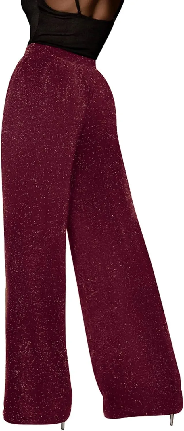 GUOLEZEEV Women High Elastic Waist Wide Leg Palazzo Pants Casual Loose Long Pant Trouser