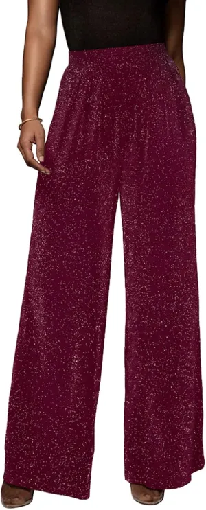 GUOLEZEEV Women High Elastic Waist Wide Leg Palazzo Pants Casual Loose Long Pant Trouser