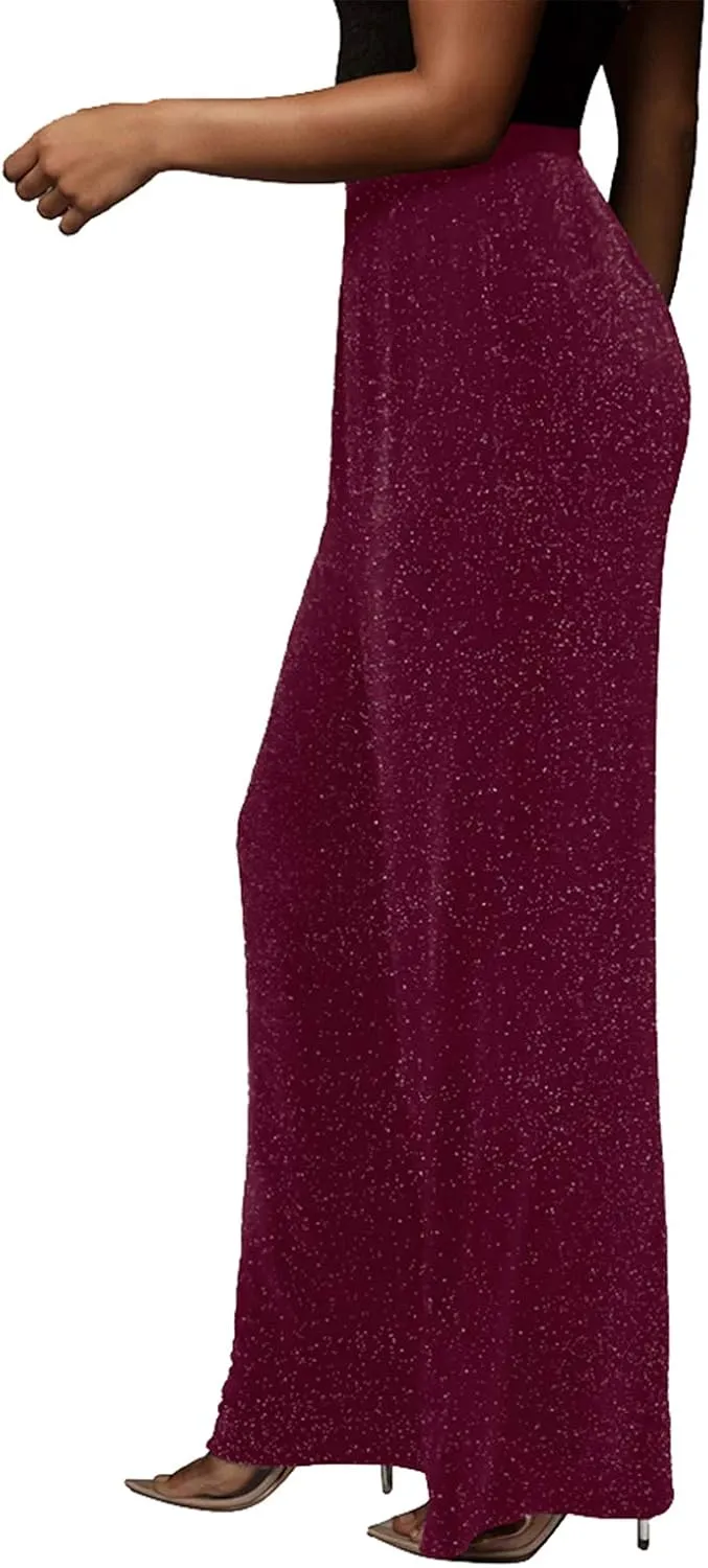 GUOLEZEEV Women High Elastic Waist Wide Leg Palazzo Pants Casual Loose Long Pant Trouser