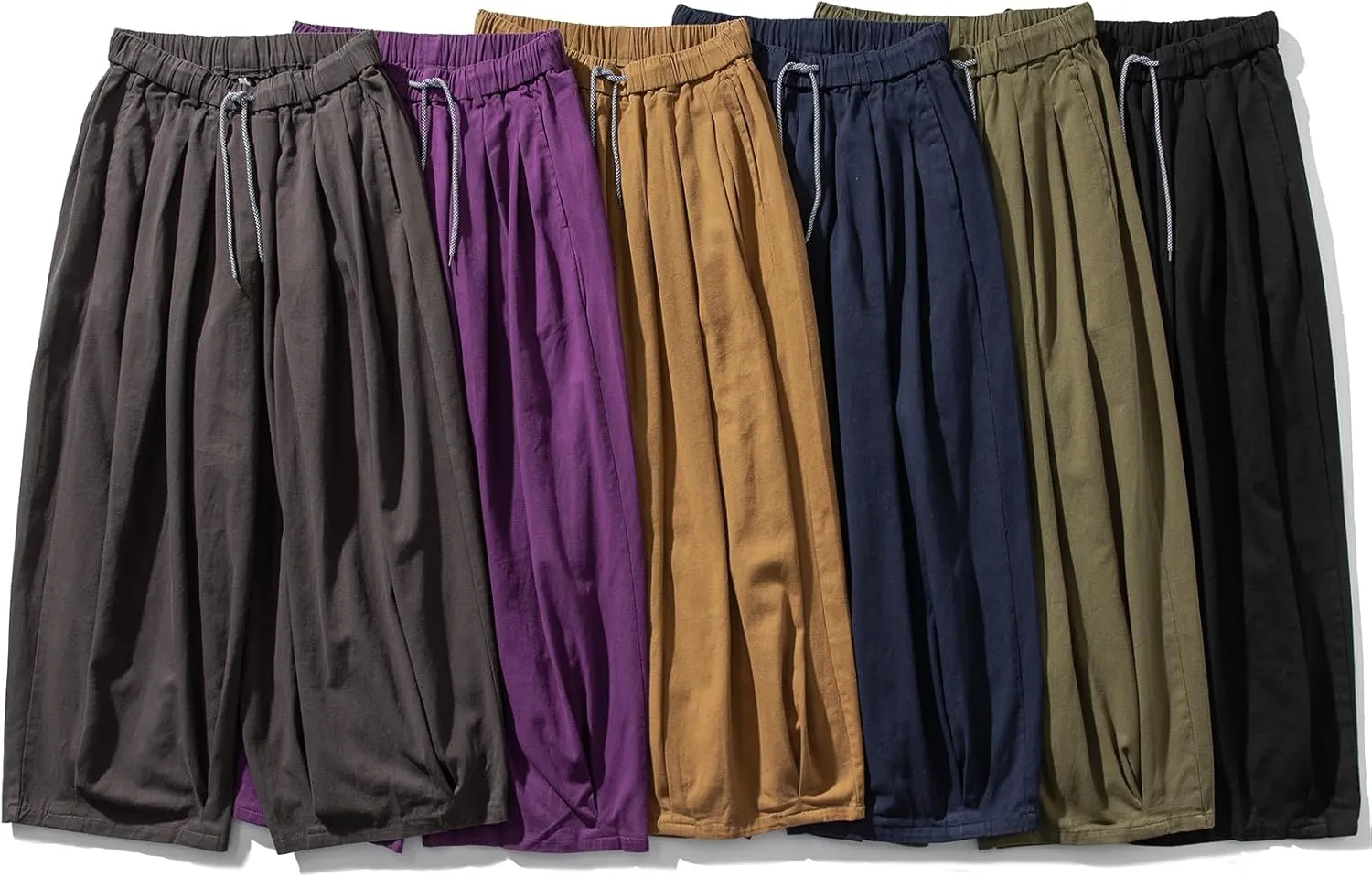 GURUNVANI Mens Wide Leg Harem Pants Japanese Loose Fit Pants Casual Elastic Waist Trouser
