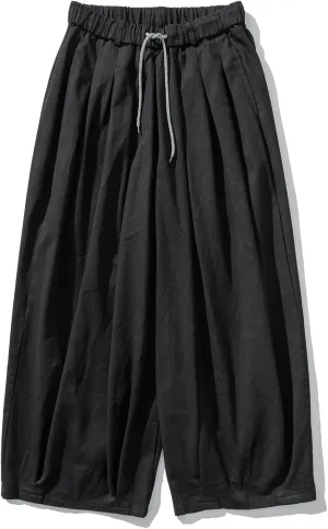 GURUNVANI Mens Wide Leg Harem Pants Japanese Loose Fit Pants Casual Elastic Waist Trouser