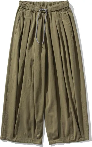 GURUNVANI Mens Wide Leg Harem Pants Japanese Loose Fit Pants Casual Elastic Waist Trouser