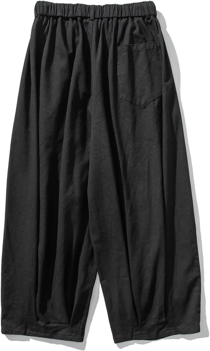 GURUNVANI Mens Wide Leg Harem Pants Japanese Loose Fit Pants Casual Elastic Waist Trouser