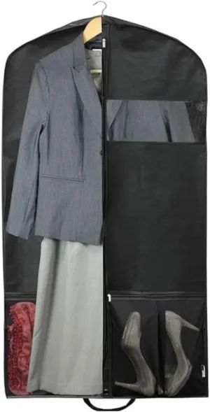 Habrur Clothes Cover 2pcs Garment Bags Travel 40'' Garment Bag With Pockets Portable Foldable Suit Bag Suit Bags, 60*10*110cm, Black