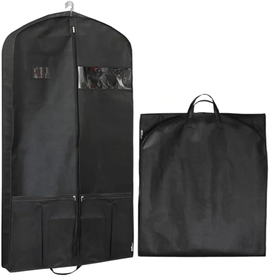 Habrur Clothes Cover 2pcs Garment Bags Travel 40'' Garment Bag With Pockets Portable Foldable Suit Bag Suit Bags, 60*10*110cm, Black