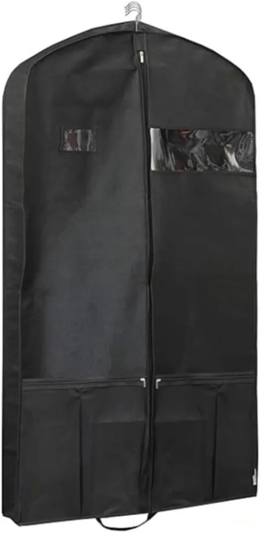 Habrur Clothes Cover 2pcs Garment Bags Travel 40'' Garment Bag With Pockets Portable Foldable Suit Bag Suit Bags, 60*10*110cm, Black