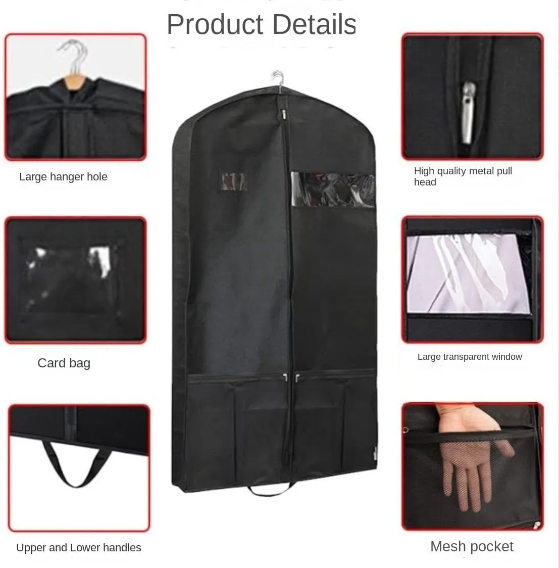 Habrur Clothes Cover 2pcs Garment Bags Travel 40'' Garment Bag With Pockets Portable Foldable Suit Bag Suit Bags, 60*10*110cm, Black