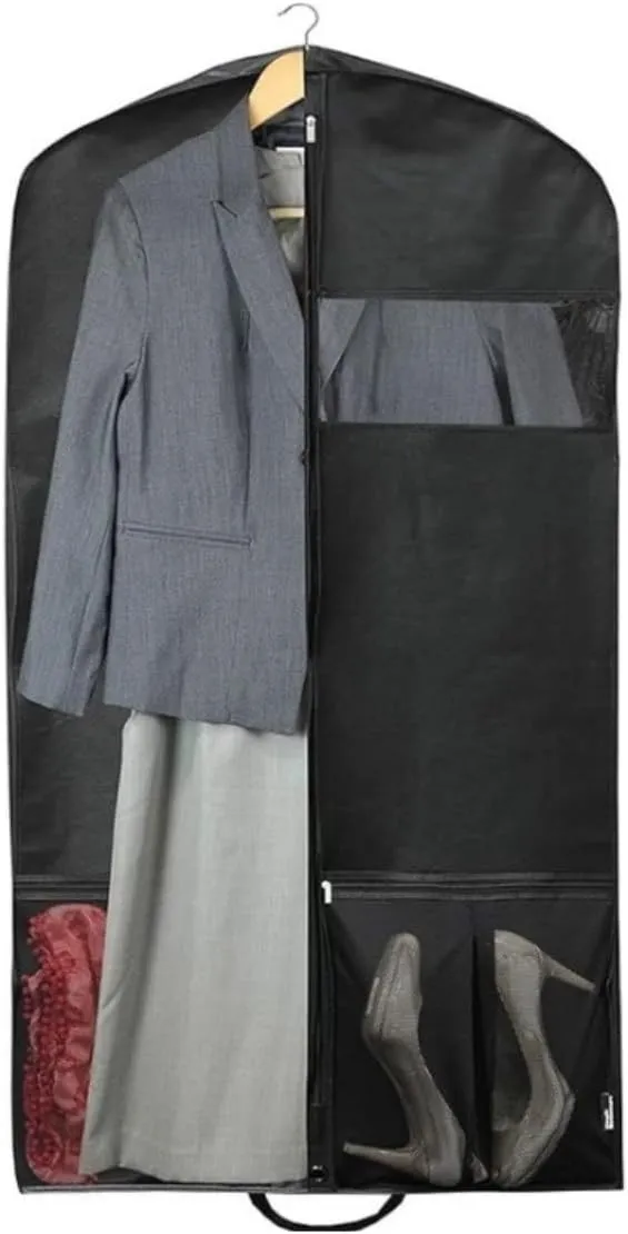 Habrur Clothes Cover 2pcs Garment Bags Travel 40'' Garment Bag With Pockets Portable Foldable Suit Bag Suit Bags, 60*10*110cm, Black
