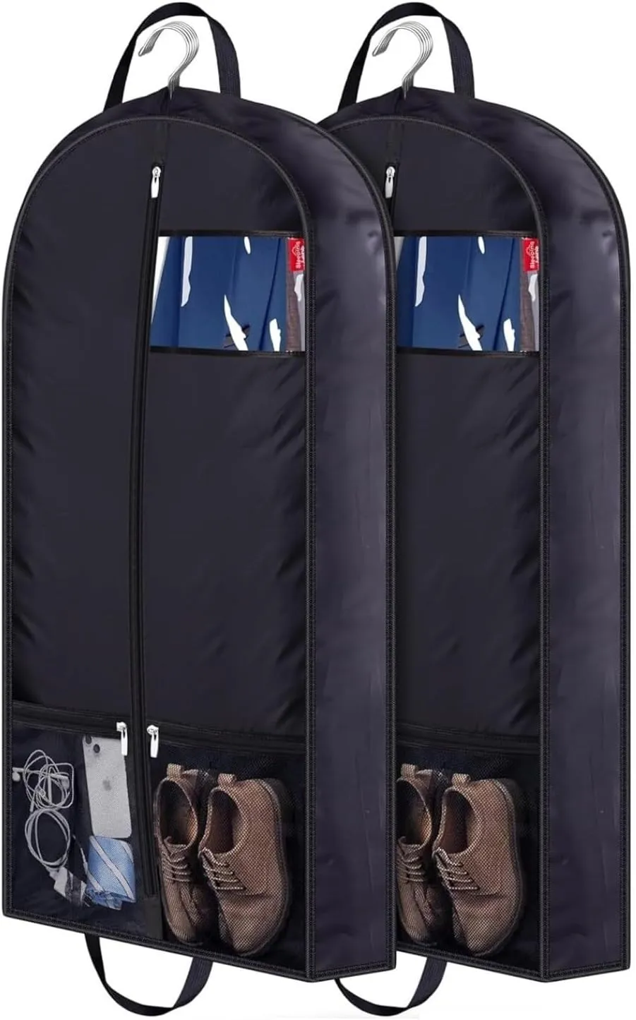 Habrur Clothes Cover 2pcs Garment Bags With 5''Gussets Suit Bag Closet Storage Hanging Clothes Bag Suit Bags, 60*110cm, Black