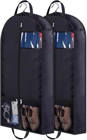 Habrur Clothes Cover 2pcs Garment Bags With 5''Gussets Suit Bag Closet Storage Hanging Clothes Bag Suit Bags, 60*110cm, Black