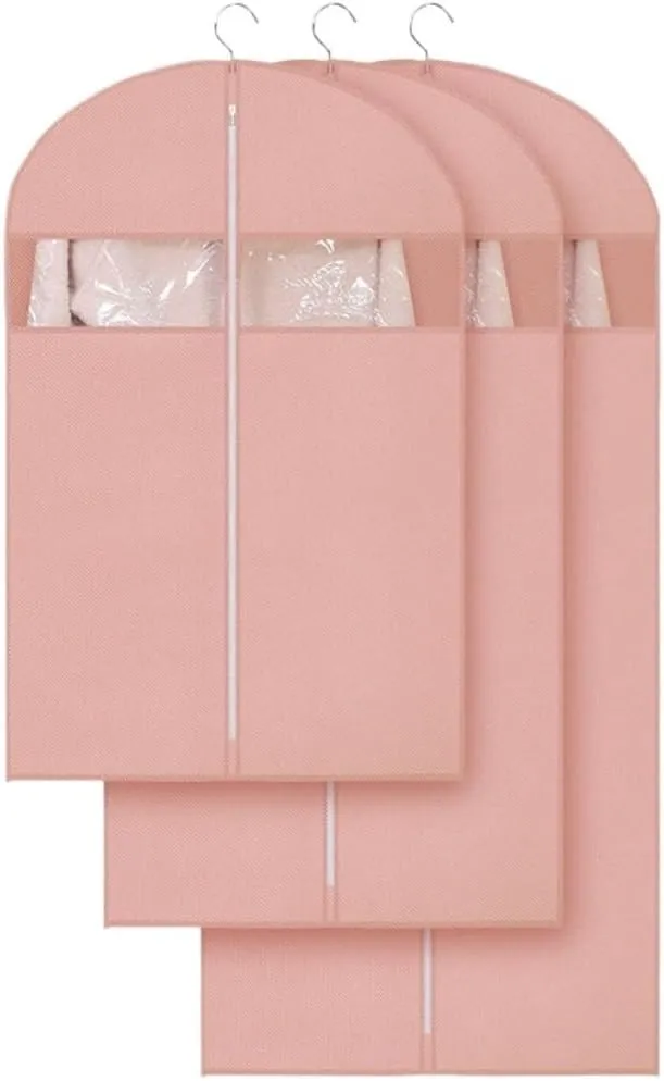 Habrur Clothes Cover 3 Pack Garment Bag With Clear Window Dress Bag Foldable Hanging Dress Covers Suit Bags (Color : A, Size : 3 pack)