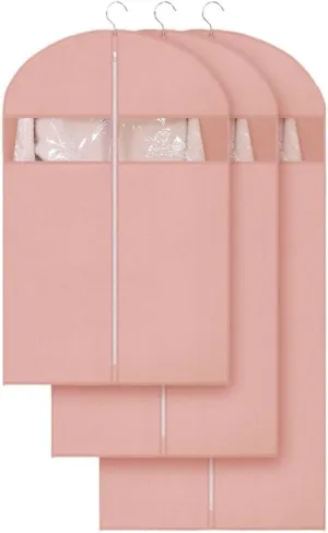 Habrur Clothes Cover 3 Pack Garment Bag With Clear Window Dress Bag Foldable Hanging Dress Covers Suit Bags (Color : A, Size : 3 pack)