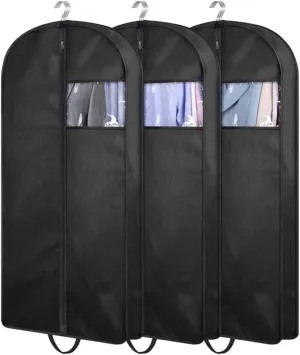 Habrur Clothes Cover 3pcs Garment Bag With Zipper Window Handles 4"" Gusseted Dress Bags For Closet Storage Suit Bags (Color : Black, Size : 60 * 165cm)