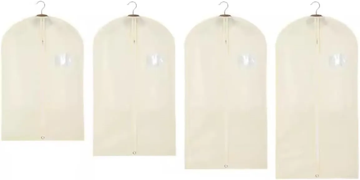 Habrur Clothes Cover 4 Pack Garment Storage Bags Suit Bag Travel Coat Covers with Clear Window Suit Bags (Color : Beige, Size : 4pcs)