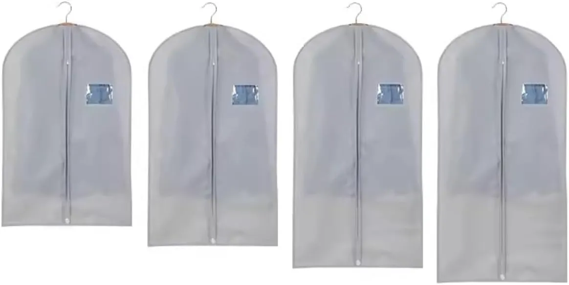 Habrur Clothes Cover 4 Pack Garment Storage Bags Suit Bag Travel Coat Covers with Clear Window Suit Bags (Color : Grey, Size : 4pcs)