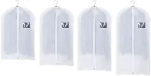 Habrur Clothes Cover 4 Pack Garment Storage Bags Suit Bag Travel Coat Covers with Clear Window Suit Bags (Color : White, Size : 4pcs)