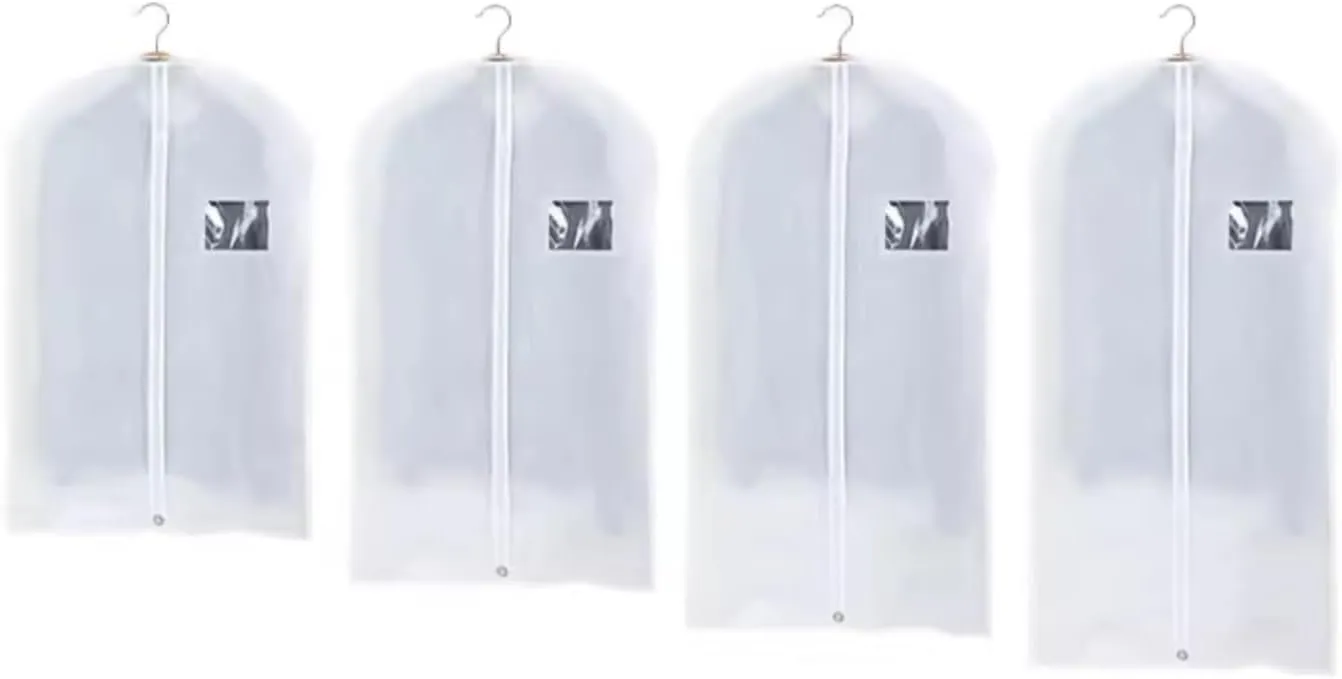 Habrur Clothes Cover 4 Pack Garment Storage Bags Suit Bag Travel Coat Covers with Clear Window Suit Bags (Color : White, Size : 4pcs)