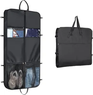 Habrur Clothes Cover 50"" Garment Bag With Handle Gusseted Zippered 6 Pockets Foldable Cloth Suit Bag Suit Bags, 60*10*125cm, Black