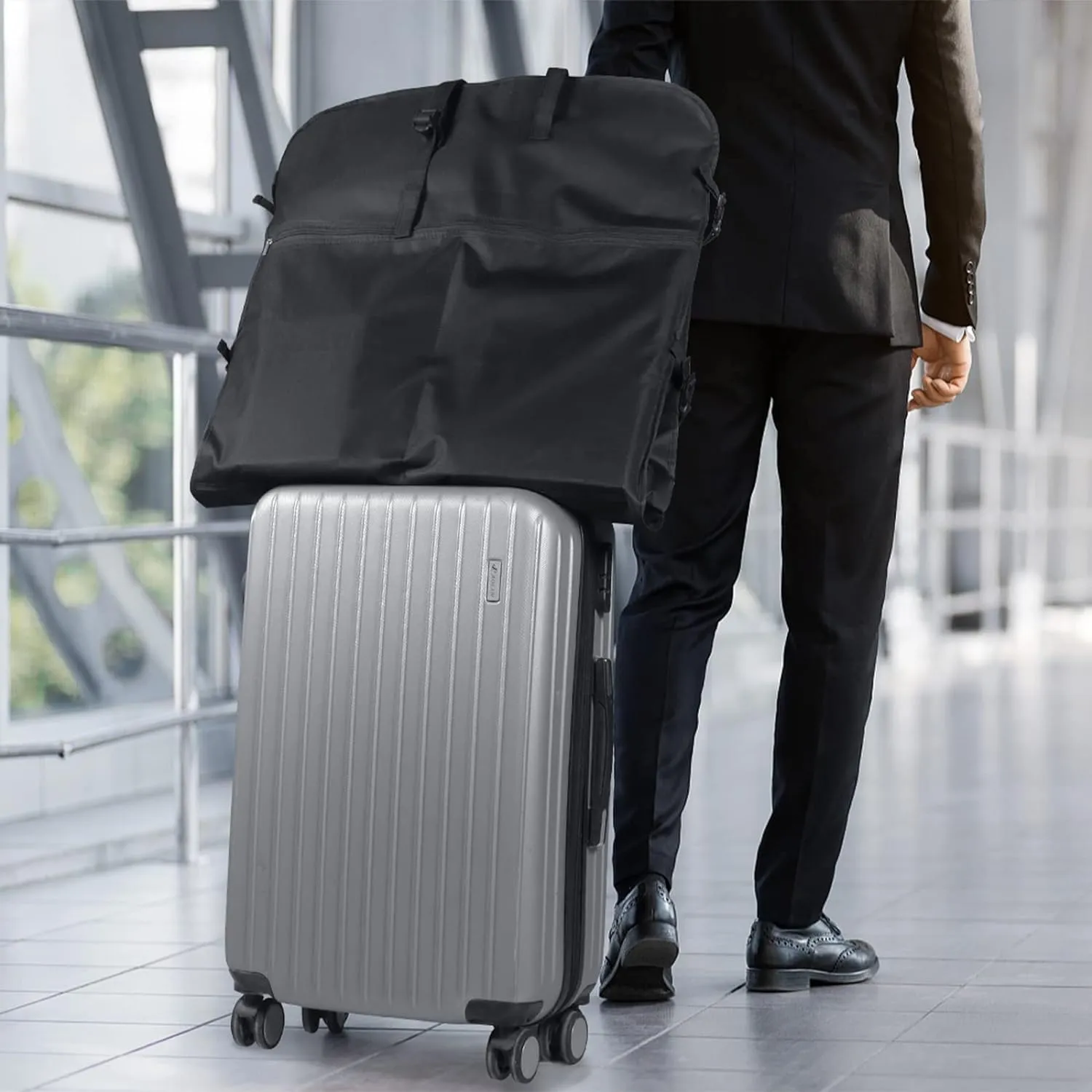 Habrur Clothes Cover 50"" Garment Bag With Handle Gusseted Zippered 6 Pockets Foldable Cloth Suit Bag Suit Bags, 60*10*125cm, Black