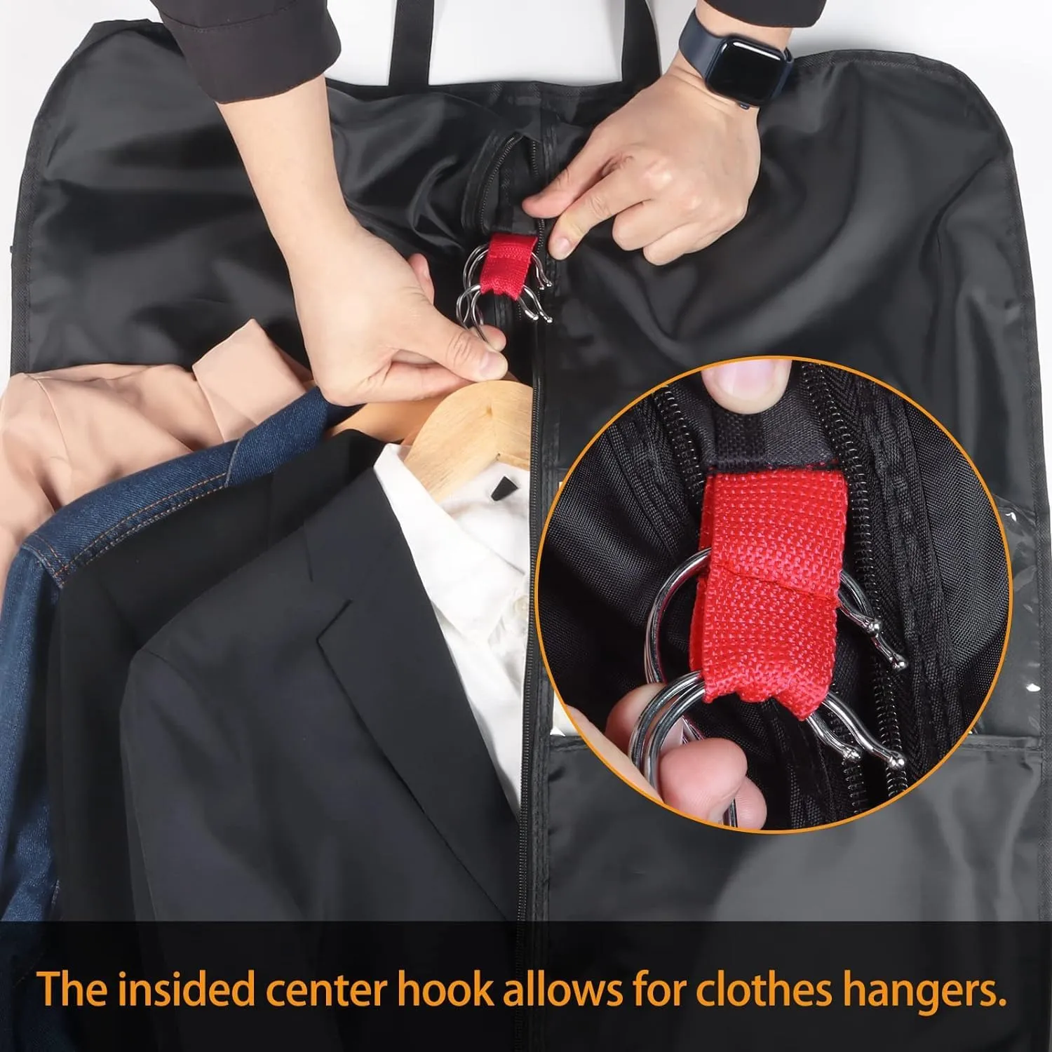 Habrur Clothes Cover 50"" Garment Bag With Handle Gusseted Zippered 6 Pockets Foldable Cloth Suit Bag Suit Bags, 60*10*125cm, Black
