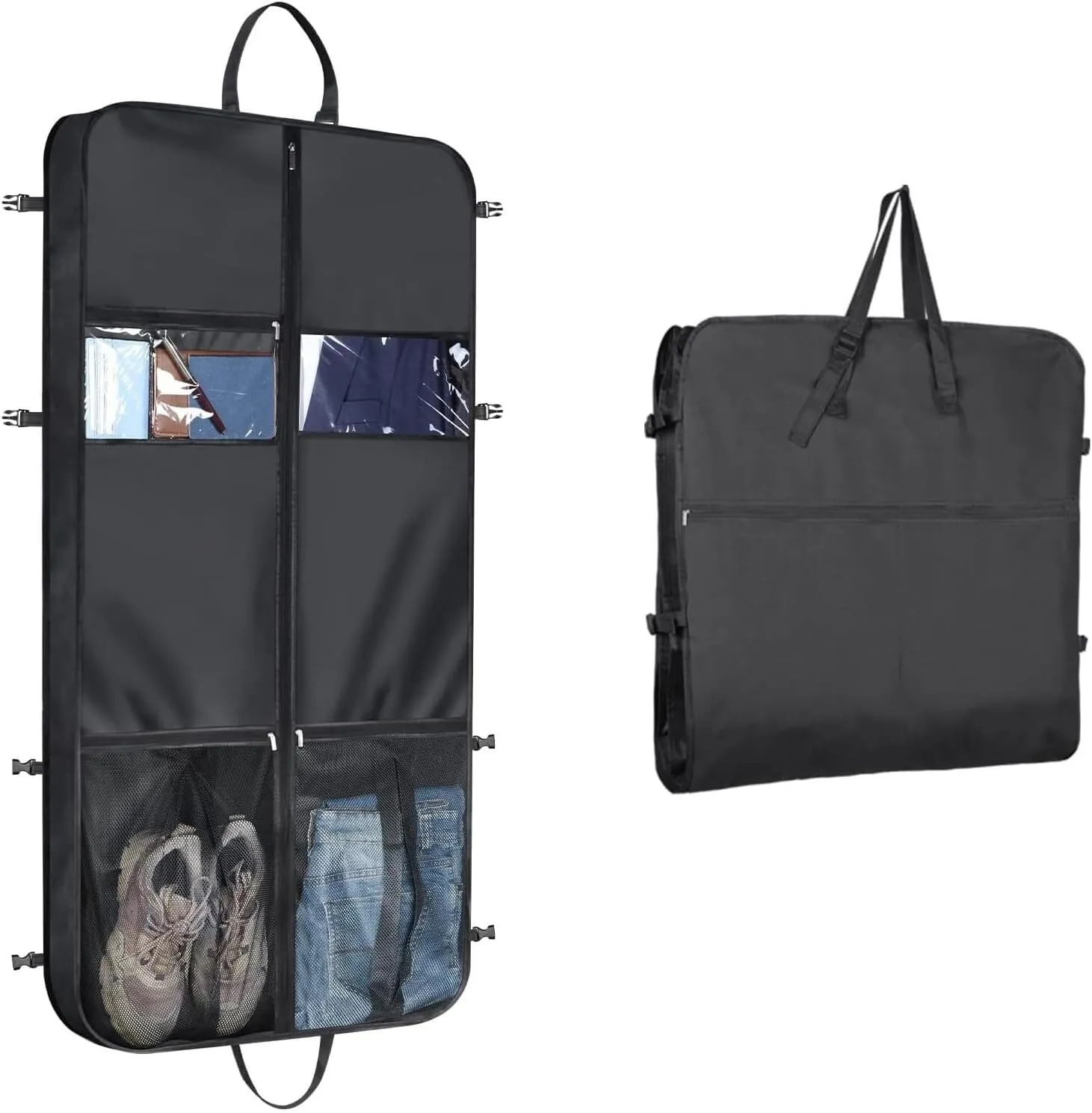 Habrur Clothes Cover 50"" Garment Bag With Handle Gusseted Zippered 6 Pockets Foldable Cloth Suit Bag Suit Bags, 60*10*125cm, Black