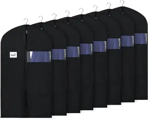 Habrur Clothes Cover 8pcs Garment Bag 40'' Suit Bag For Travel And For Clothes Hanging Storage Suits Suit Bags, 60*100cm, Black
