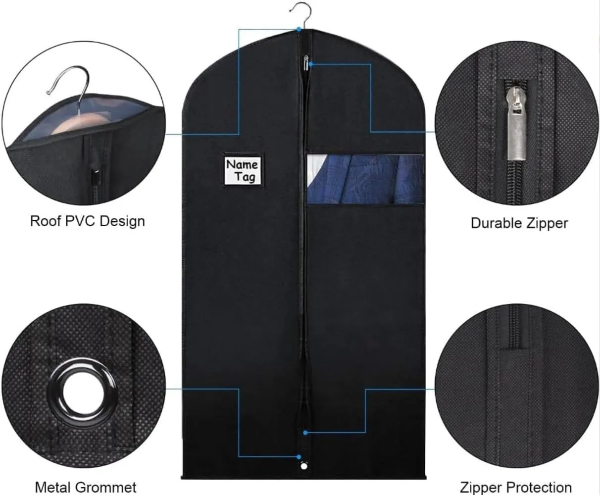 Habrur Clothes Cover 8pcs Garment Bag 40'' Suit Bag For Travel And For Clothes Hanging Storage Suits Suit Bags, 60*100cm, Black