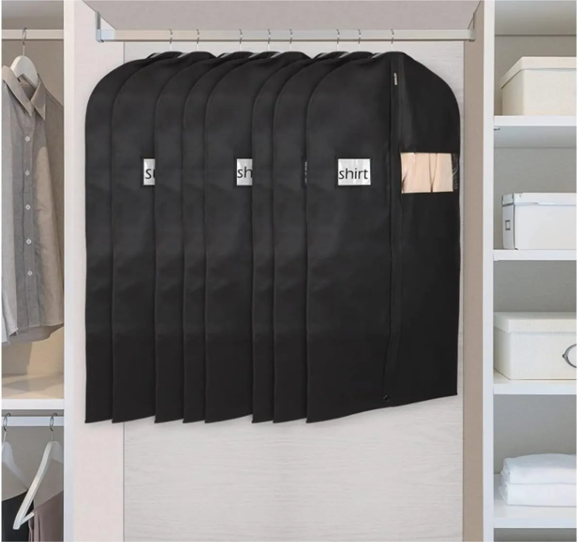 Habrur Clothes Cover 8pcs Garment Bag 40'' Suit Bag For Travel And For Clothes Hanging Storage Suits Suit Bags, 60*100cm, Black