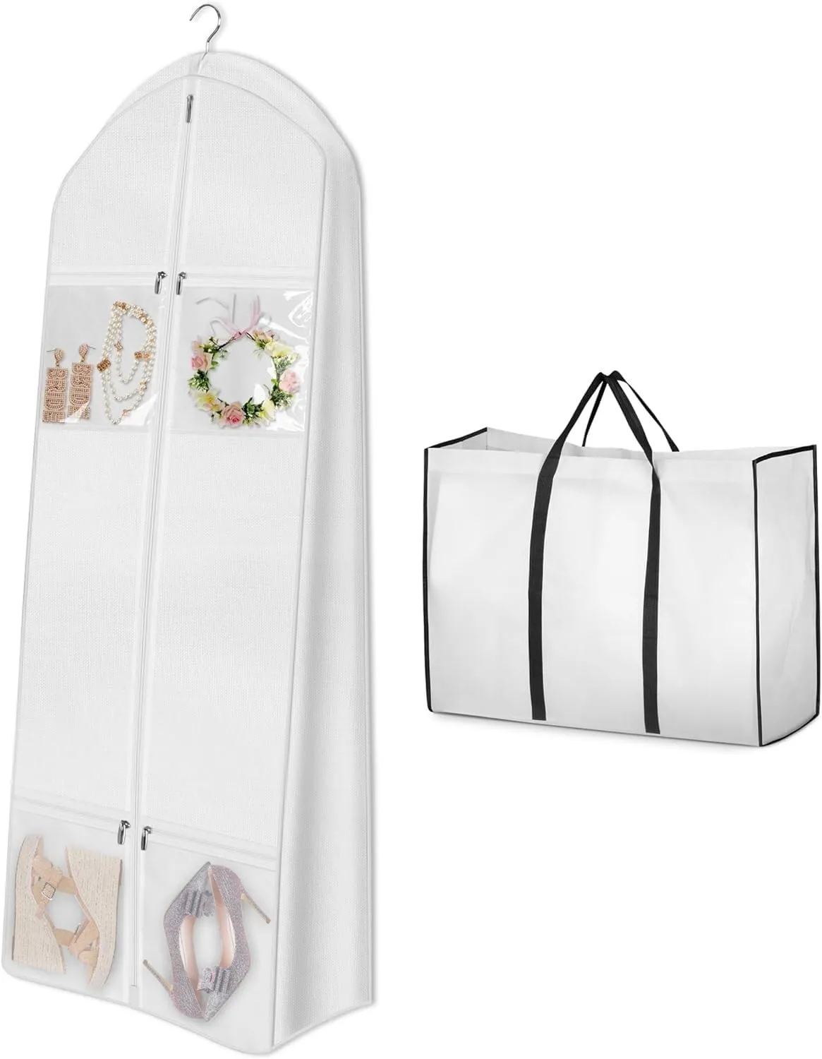 Habrur Clothes Cover Wedding Dress Garment Bag with Tote Bag Gusseted Dress Bags for Gowns Long 4 Pockets Suit Bags