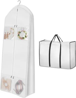 Habrur Clothes Cover Wedding Dress Garment Bag with Tote Bag Gusseted Dress Bags for Gowns Long 4 Pockets Suit Bags