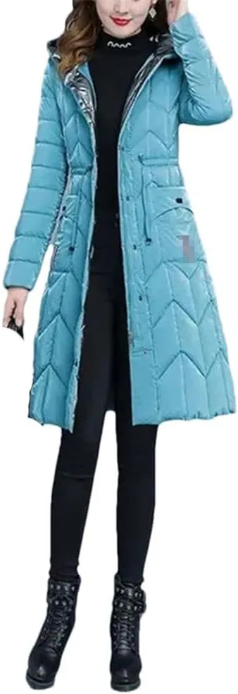 Haitpant Winter Thick Warm Women Parkas Shiny Down Cotton Padded Jacket Slim Hooded Mid-Lenth Outerwear Coats