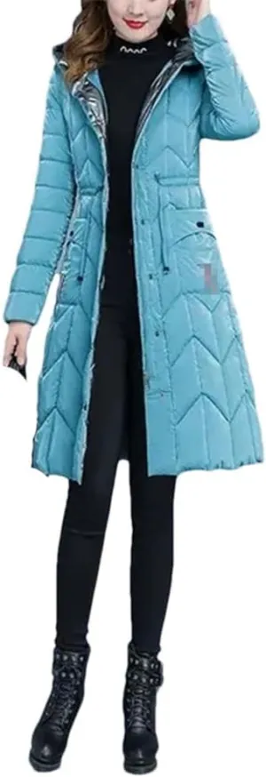 Haitpant Winter Thick Warm Women Parkas Shiny Down Cotton Padded Jacket Slim Hooded Mid-Lenth Outerwear Coats