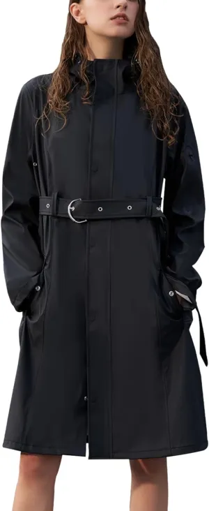 HALO RAIN Women's Single Breasted Long Trench Coat Windproof Raincoat Outerwear Lightweight Windbreaker with Blet & Hood