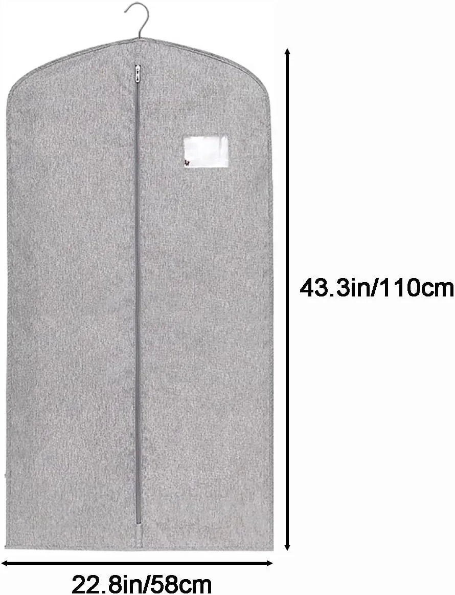 Hanging Garment BagGarment Bags for StorageDustproof Clothes Storage Bag with Zipper, for Wedding Dresses, Coats, Suits, Clothes(Gray,43.3in/110cm)