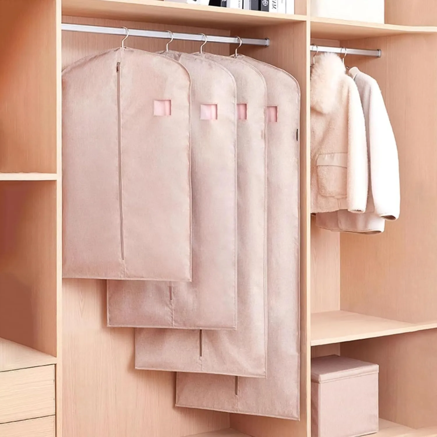 Hanging Garment BagGarment Bags for StorageDustproof Clothes Storage Bag with Zipper, for Wedding Dresses, Coats, Suits, Clothes(Gray,43.3in/110cm)