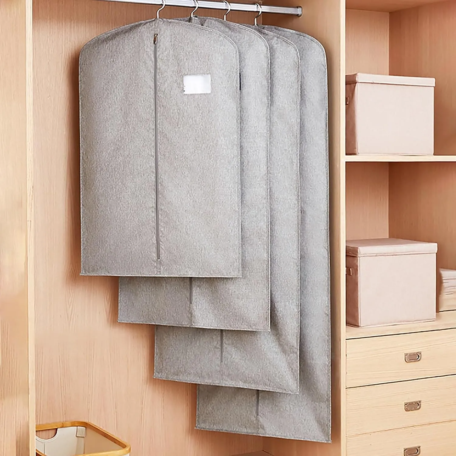 Hanging Garment BagGarment Bags for StorageDustproof Clothes Storage Bag with Zipper, for Wedding Dresses, Coats, Suits, Clothes(Gray,43.3in/110cm)